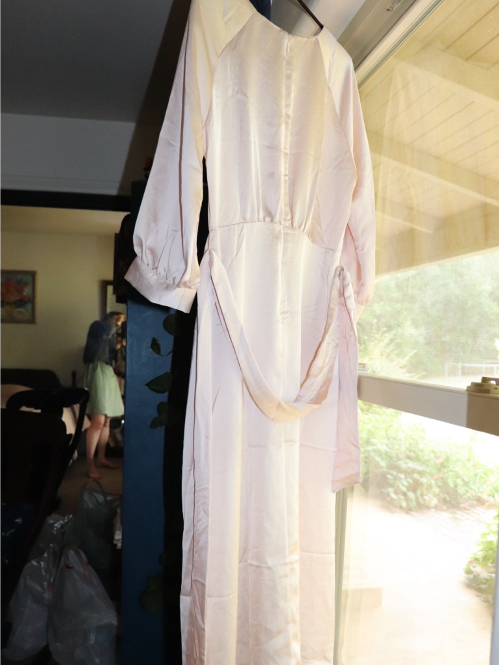 Light Blush Satiny Long Sleeve Maxi Dress